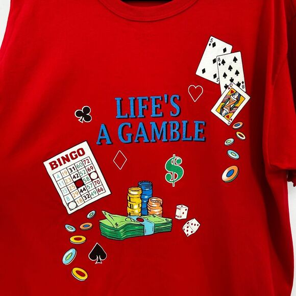 BLAIR Vintage Single Stitch Red Life's A Gamble Graphic Print T-Shirt Size XL - Picture 4 of 6